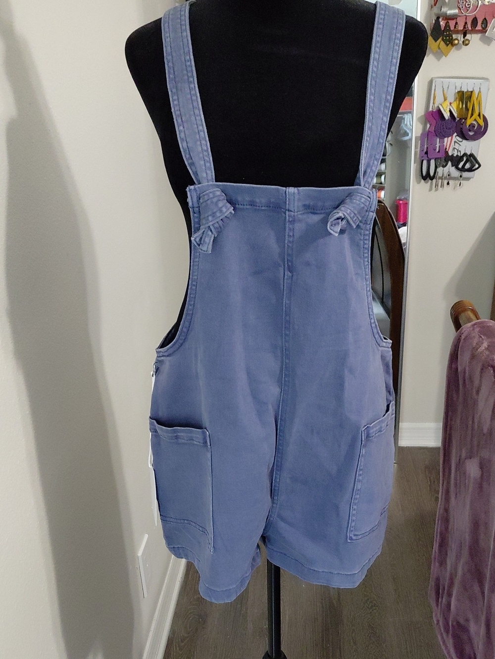 Zenana Outfitters Blue Denim-Style Short Overalls Romper